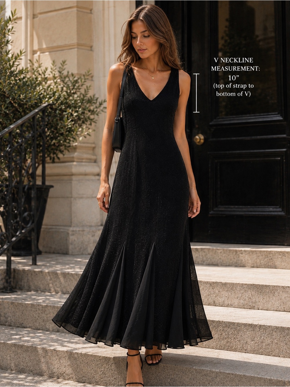 Elegant Black V- Neck  Maxi Dress